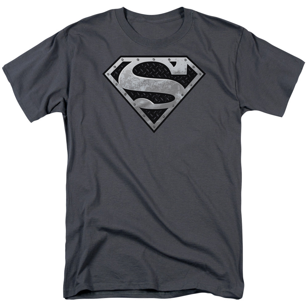 Superman Super Metallic Shield Mens T Shirt Charcoal
