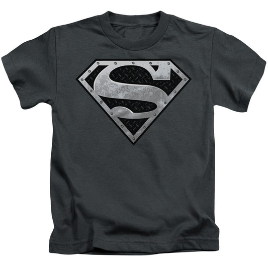 Superman Super Metallic Shield Juvenile Kids Youth T Shirt Charcoal