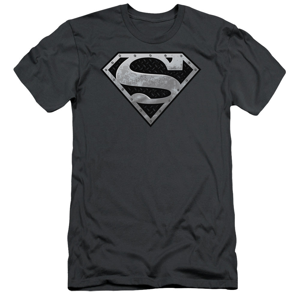 Superman Super Metallic Shield Slim Fit Mens T Shirt Charcoal