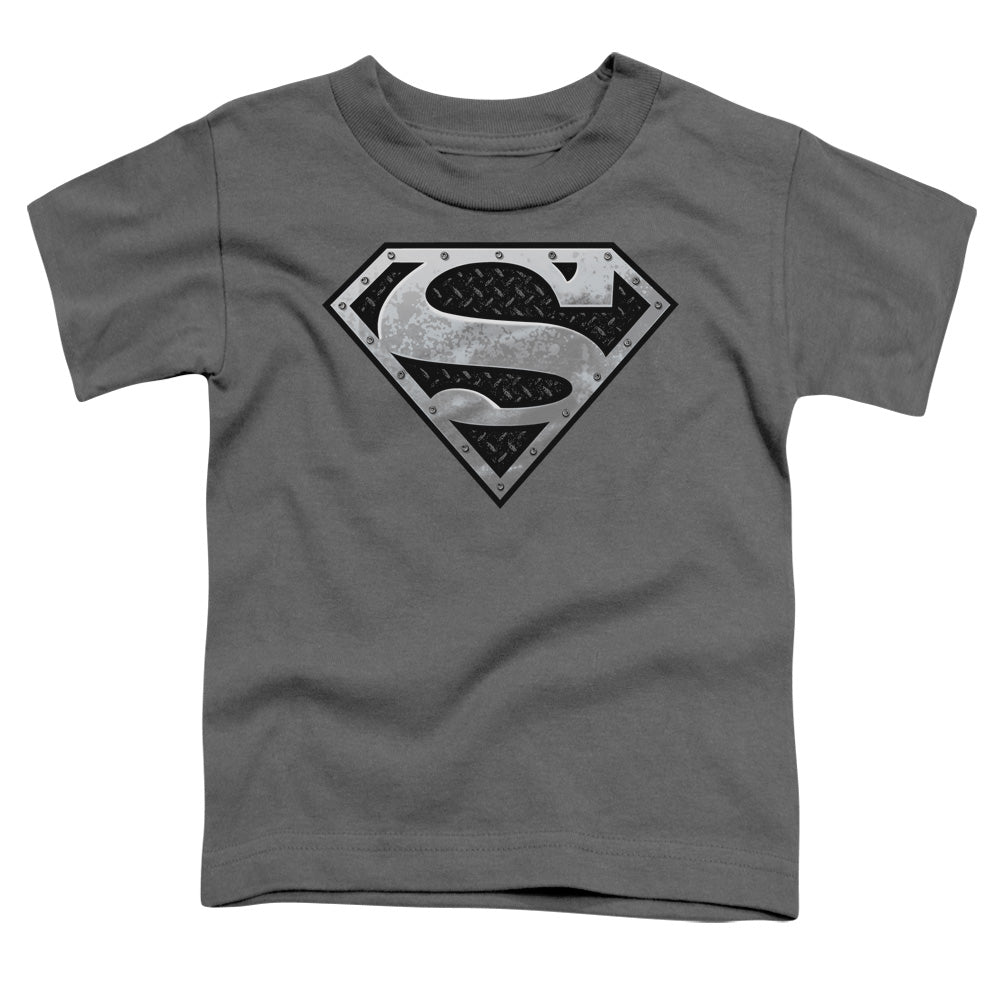 Superman Super Metallic Shield Toddler Kids Youth T Shirt Charcoal