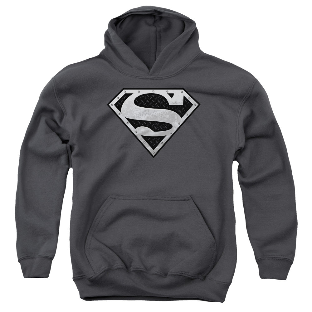 Superman Super Metallic Shield Kids Youth Hoodie Charcoal