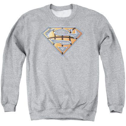 Superman Basketball Shield Mens Crewneck Sweatshirt Athletic Heather