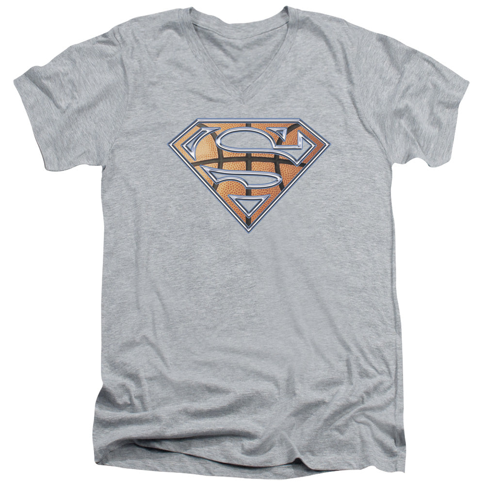 Superman Basketball Shield S S Adult V Neck Athletic Heather