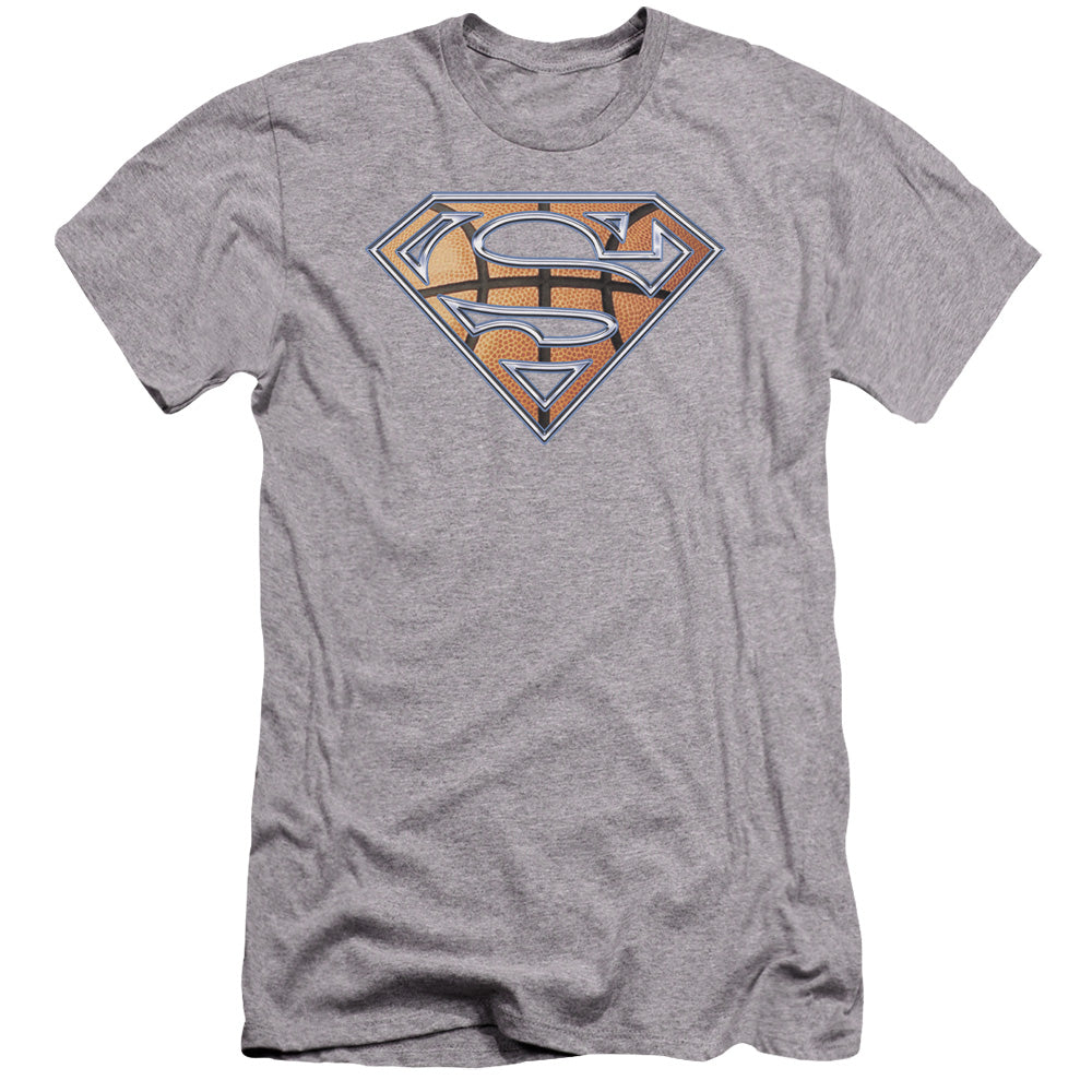 Superman Basketball Shield Premium Bella Canvas Slim Fit Mens T Shirt Athletic Heather