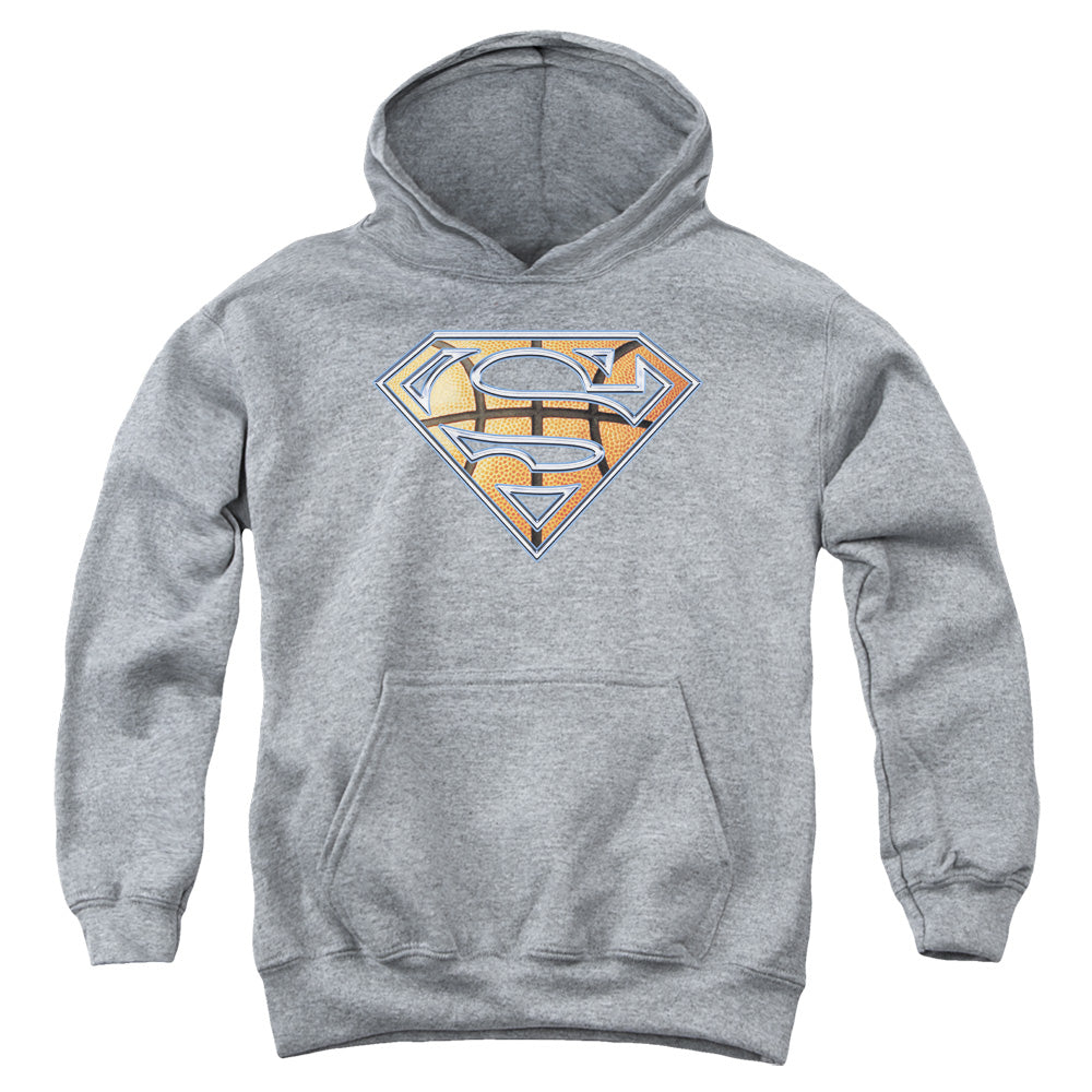 Superman Basketball Shield Kids Youth Hoodie Heather