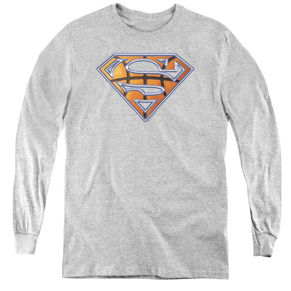 Superman Basketball Shield Long Sleeve Kids Youth T Shirt Athletic Heather