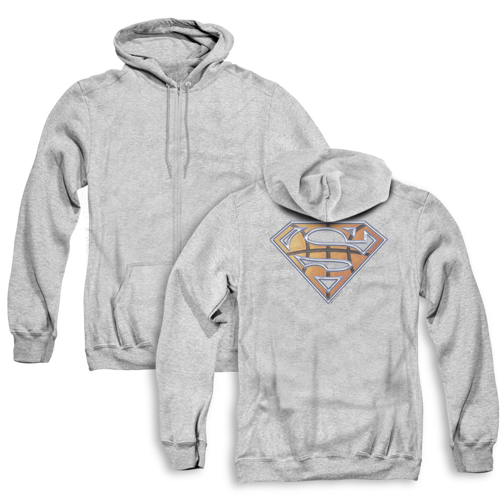 Superman Basketball Shield Back Print Zipper Mens Hoodie Athletic Heather