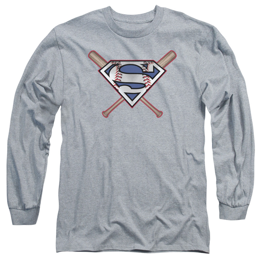 Superman Crossed Bats Mens Long Sleeve Shirt Athletic Heather