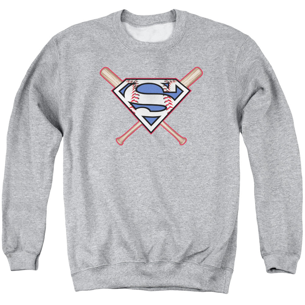 Superman Crossed Bats Mens Crewneck Sweatshirt Athletic Heather