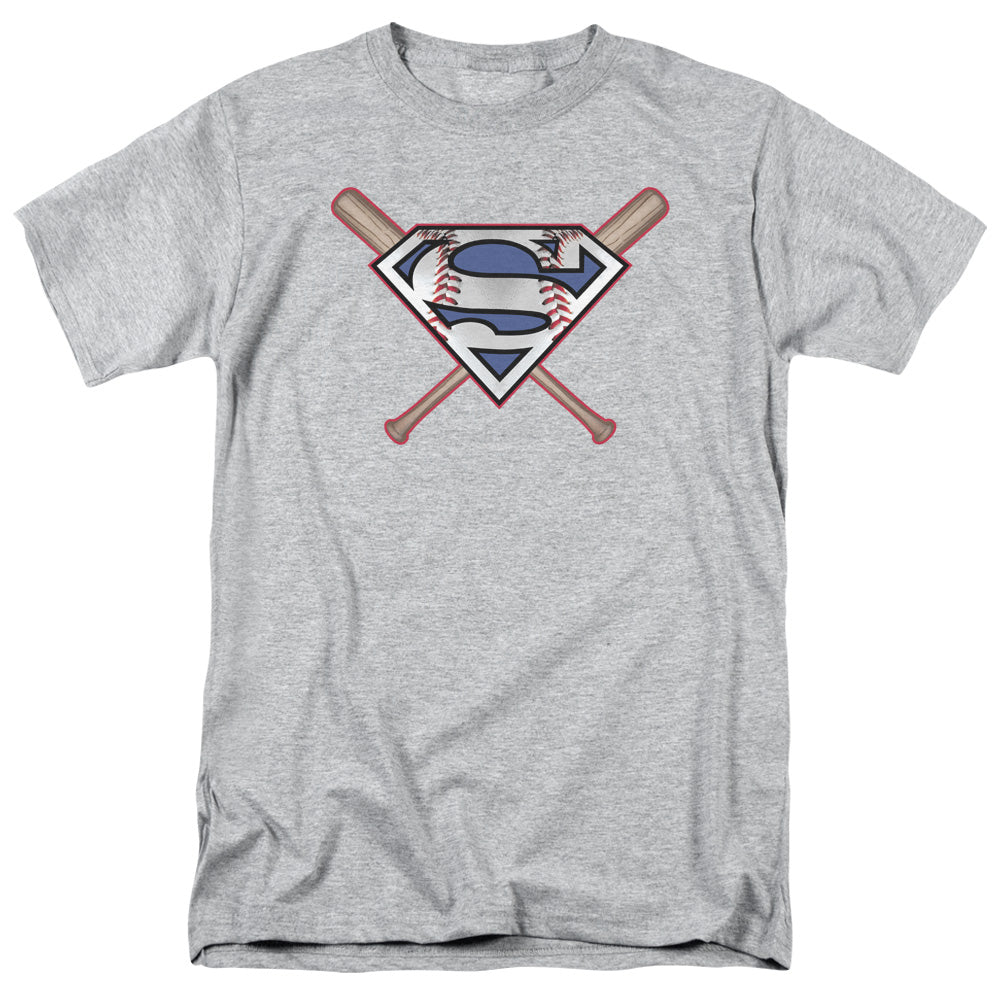 Superman Crossed Bats Mens T Shirt Athletic Heather