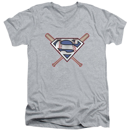 Superman Crossed Bats S S Adult V Neck Athletic Heather