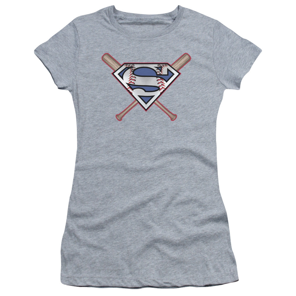 Superman Crossed Bats Junior Sheer Cap Sleeve Womens T Shirt Athletic Heather