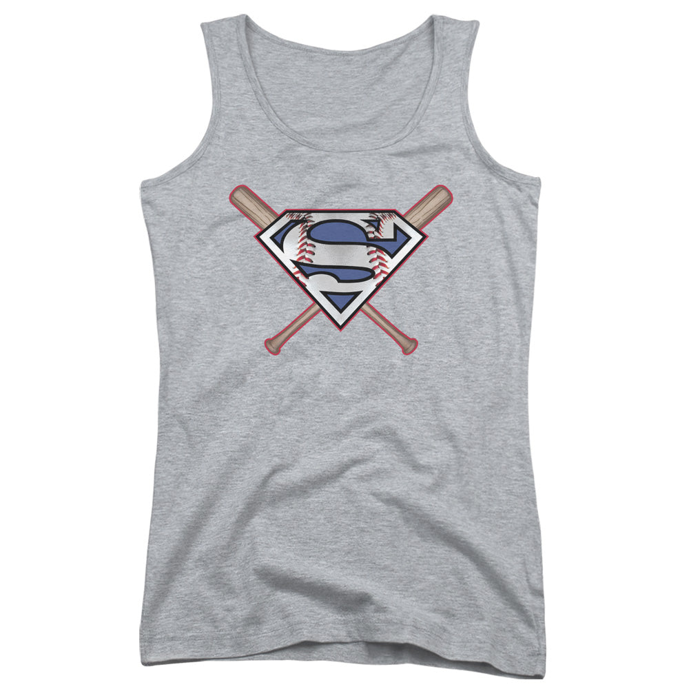 Superman Crossed Bats Womens Tank Top Shirt Athletic Heather