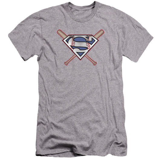 Superman Crossed Bats Premium Bella Canvas Slim Fit Mens T Shirt Athletic Heather