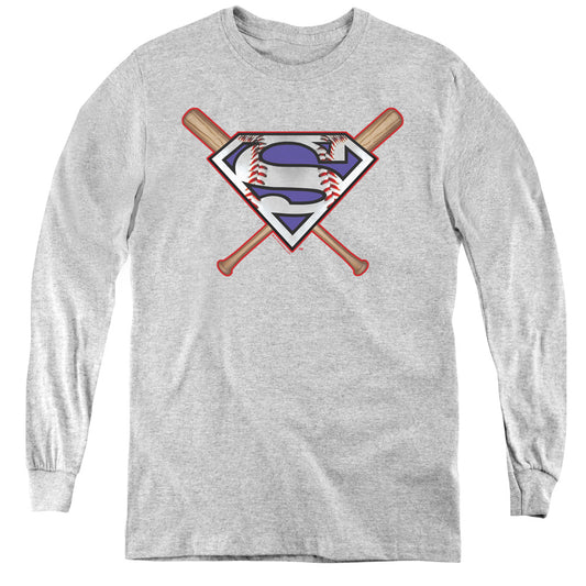 Superman Crossed Bats Long Sleeve Kids Youth T Shirt Athletic Heather