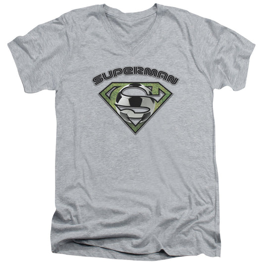 Superman Soccer Shield S S Adult V Neck Athletic Heather