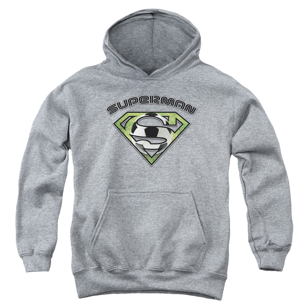 Superman Soccer Shield Kids Youth Hoodie Heather