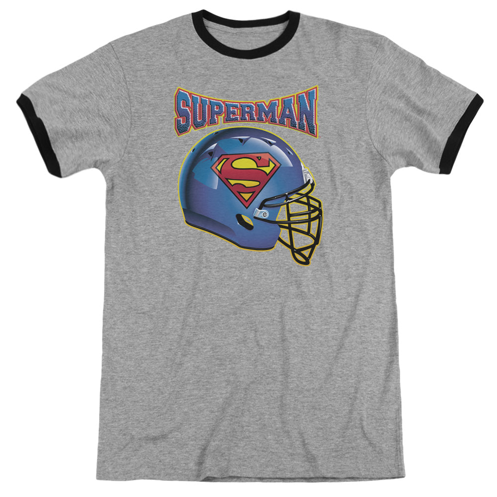 Superman Helmet Heather Ringer Mens T Shirt Heather Black