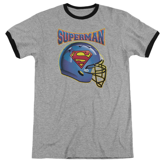 Superman Helmet Heather Ringer Mens T Shirt Heather Black