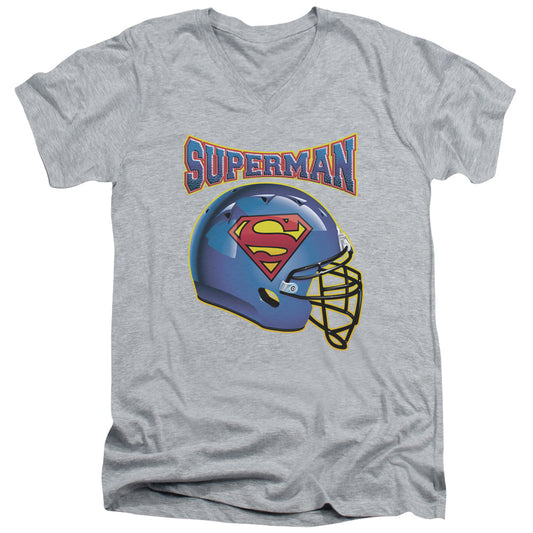 Superman Helmet S S Adult V Neck Athletic Heather