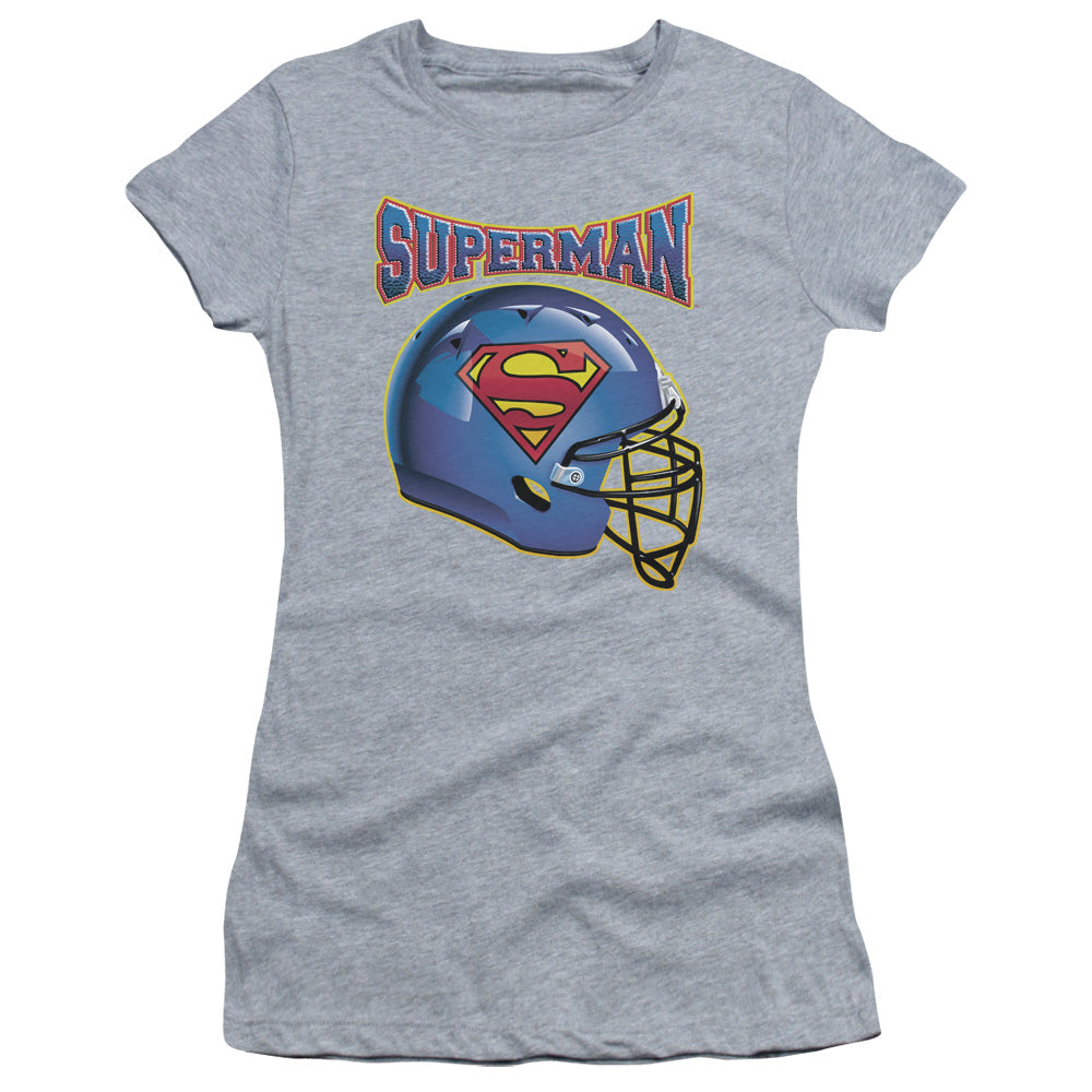 Superman Helmet Junior Sheer Cap Sleeve Womens T Shirt Athletic Heather