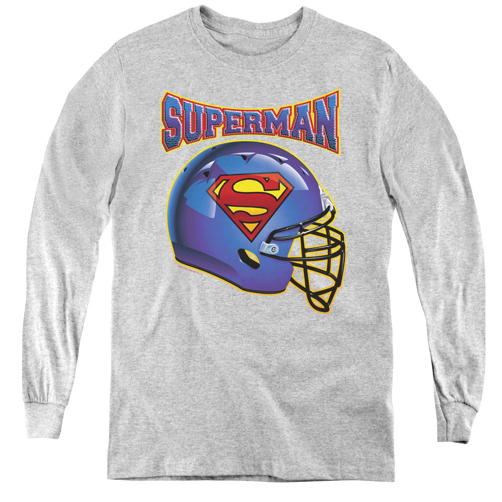 Superman Helmet Long Sleeve Kids Youth T Shirt Athletic Heather