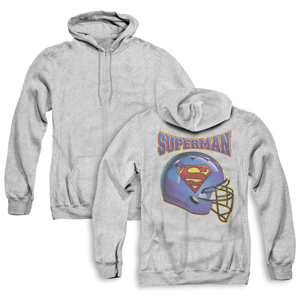 Superman Helmet Back Print Zipper Mens Hoodie Athletic Heather