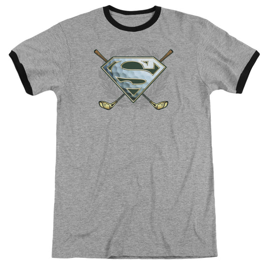 Superman Fore! Heather Ringer Mens T Shirt Heather Black