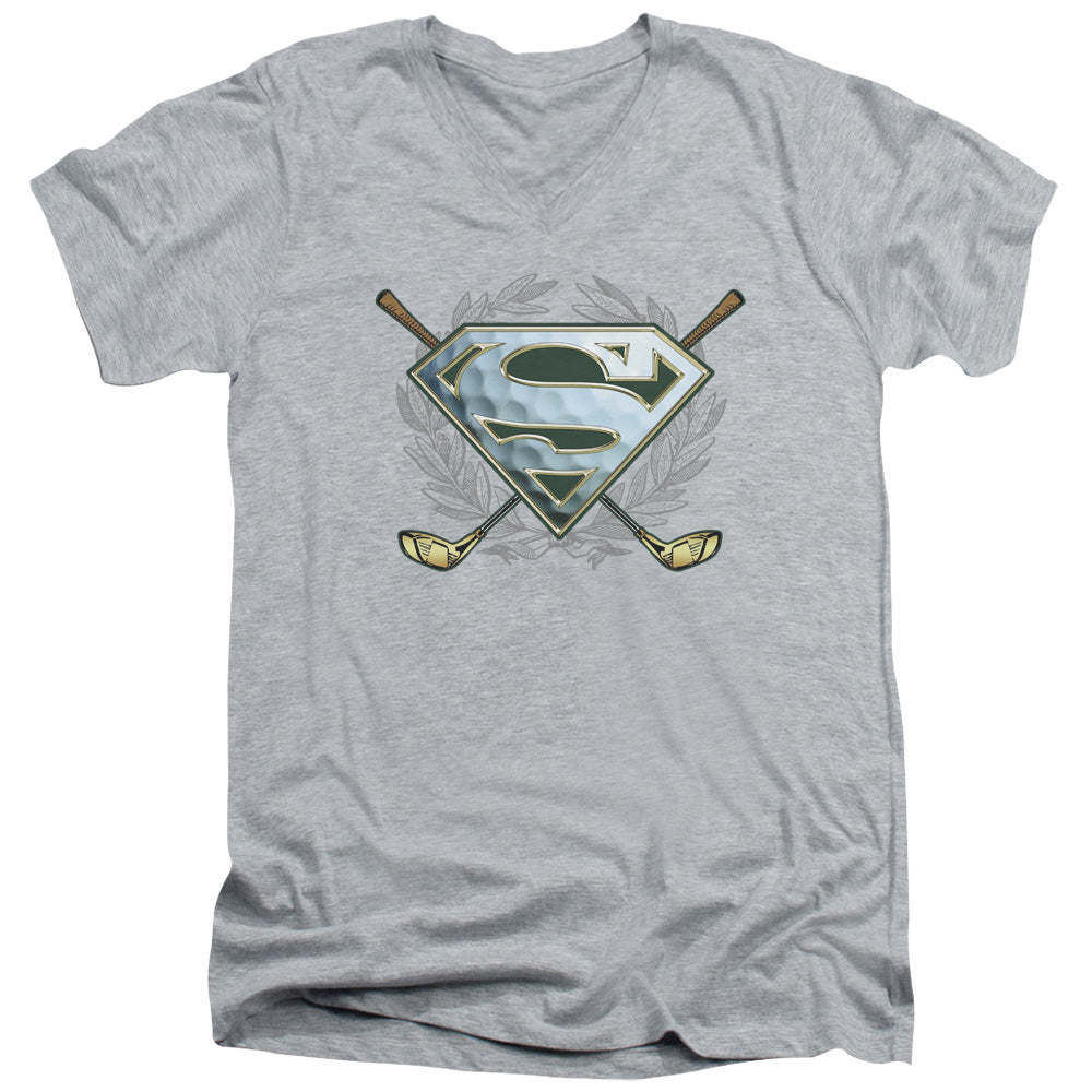 Superman Fore! S S Adult V Neck Athletic Heather