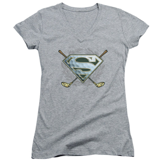 Superman Fore! Junior Sheer Cap Sleeve V Neck Womens T Shirt Athletic Heather