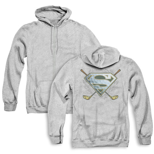 Superman Fore! Back Print Zipper Mens Hoodie Athletic Heather