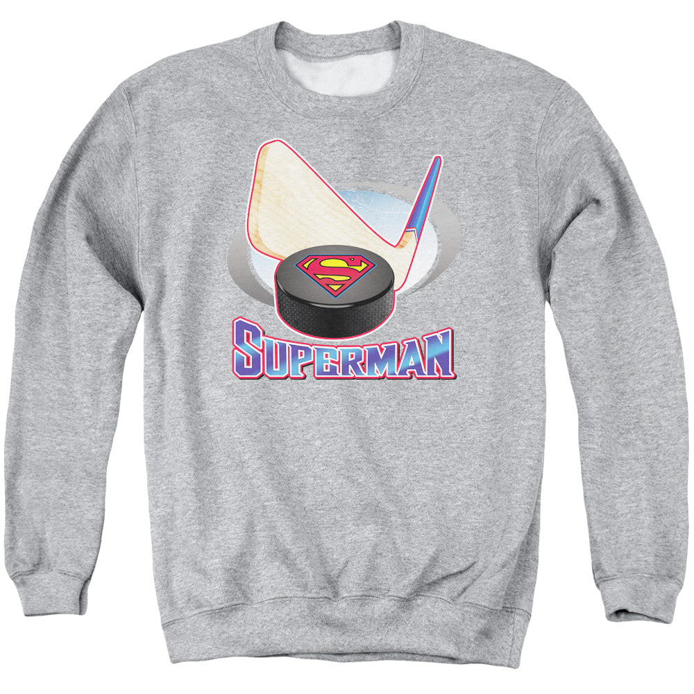 Superman Hockey Stick Mens Crewneck Sweatshirt Athletic Heather