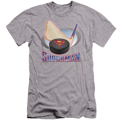 Superman Hockey Stick Premium Bella Canvas Slim Fit Mens T Shirt Athletic Heather