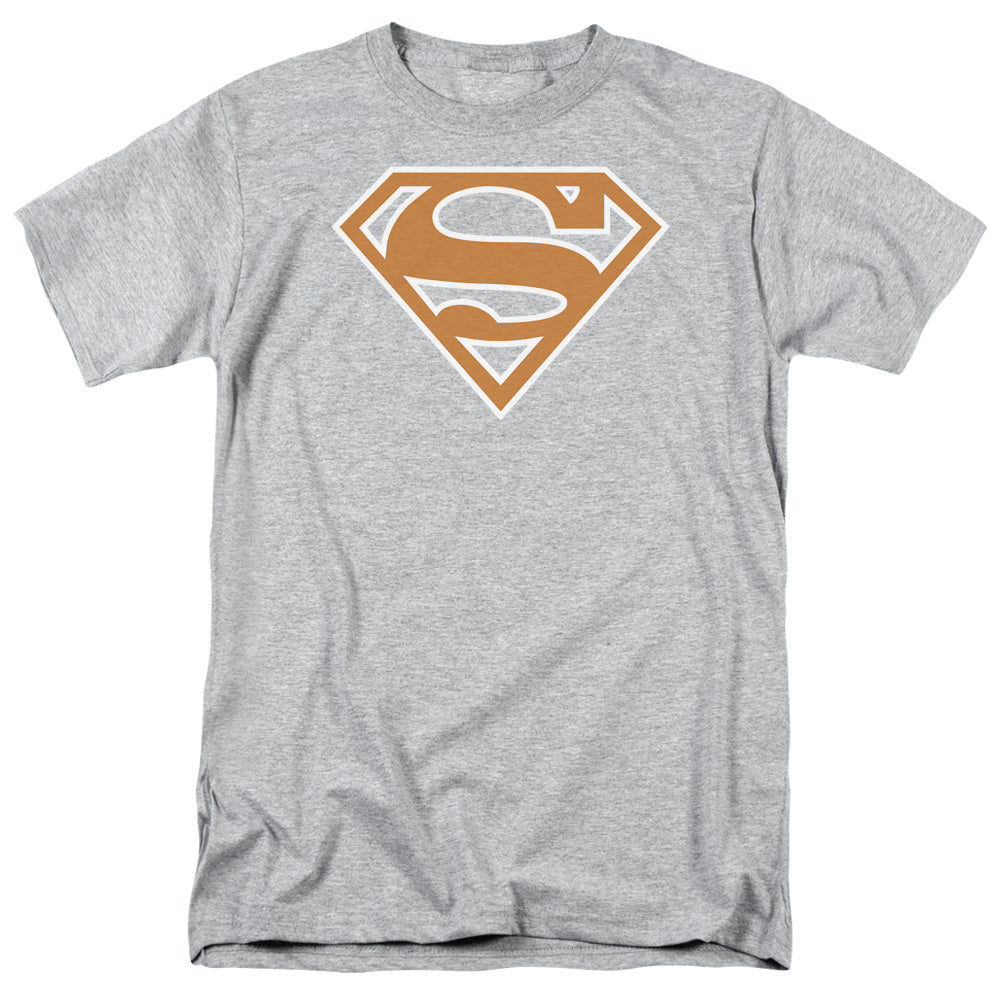 Superman Burnt Orange & White Shield Mens T Shirt Athletic Heather