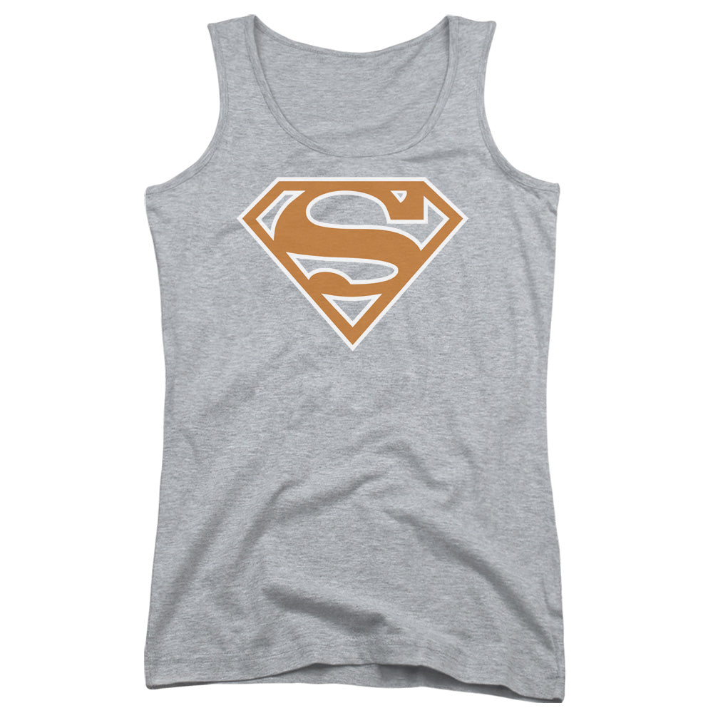 Superman Burnt Orange&white Shield Womens Tank Top Shirt Athletic Heather