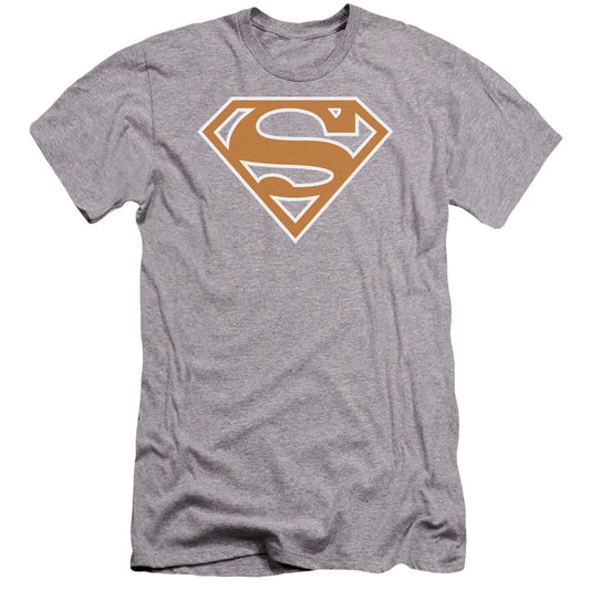 Superman Burnt Orange&White Shield Premium Bella Canvas Slim Fit Mens T Shirt Athletic Heather