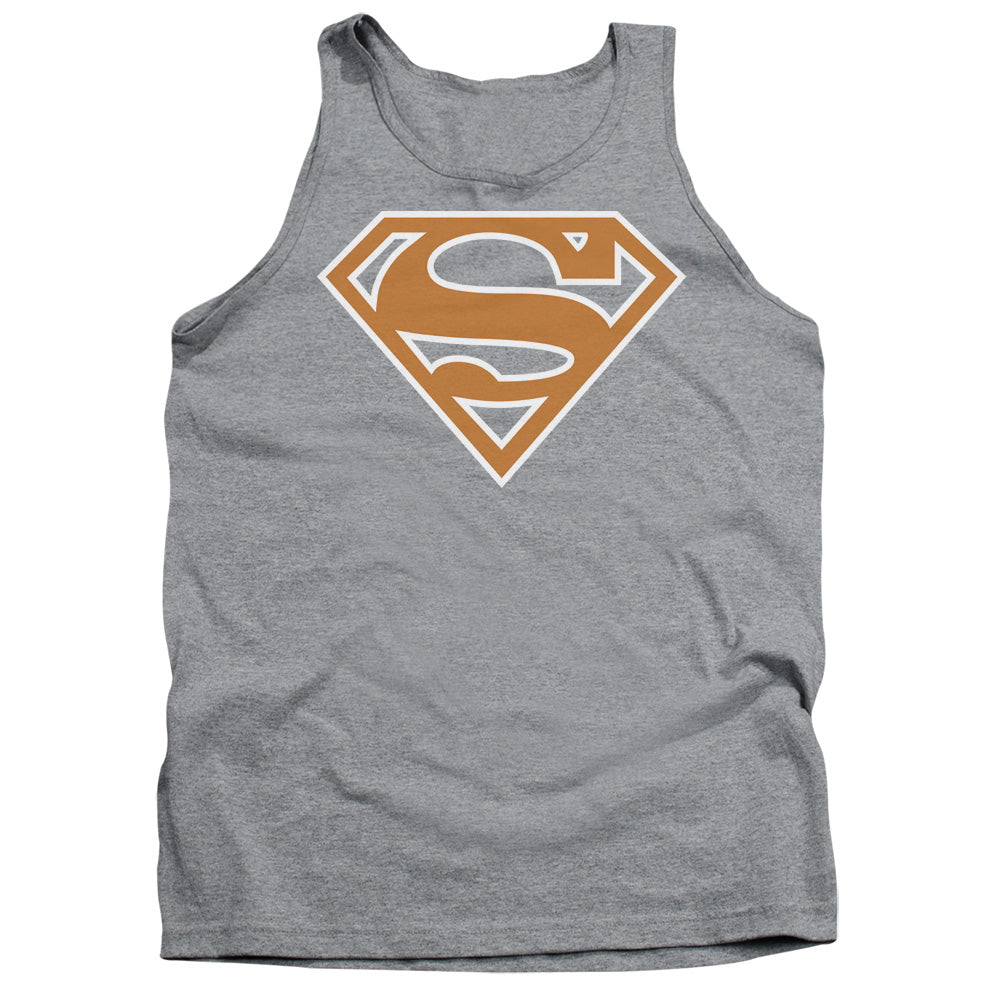 Superman Burnt Orange&White Shield Mens Tank Top Shirt Athletic Heather