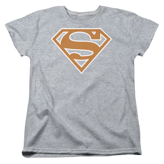 Superman Burnt Orange&white Shield Womens T Shirt Athletic Heather