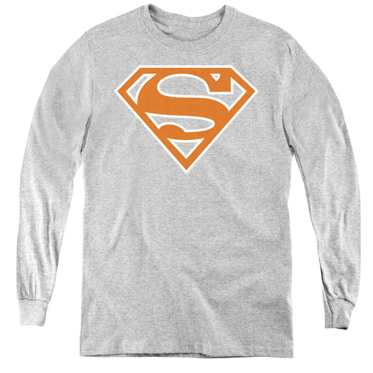 Superman Burnt Orange&white Shield Long Sleeve Kids Youth T Shirt Athletic Heather