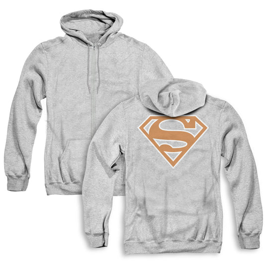 Superman Burnt Orange&white Shield Back Print Zipper Mens Hoodie Athletic Heather