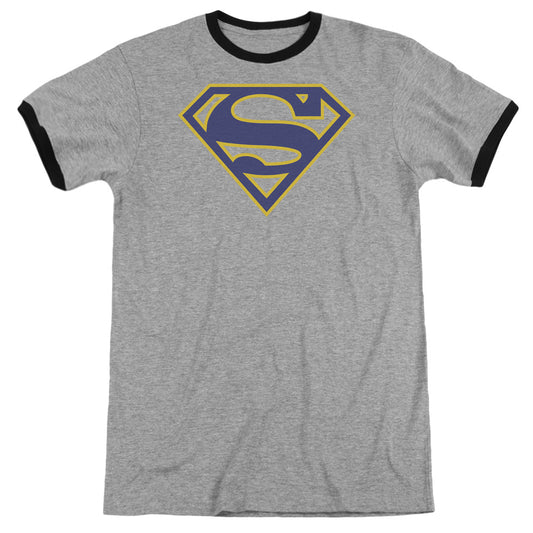 Superman Maize & Blue Shield Heather Ringer Mens T Shirt Heather Black