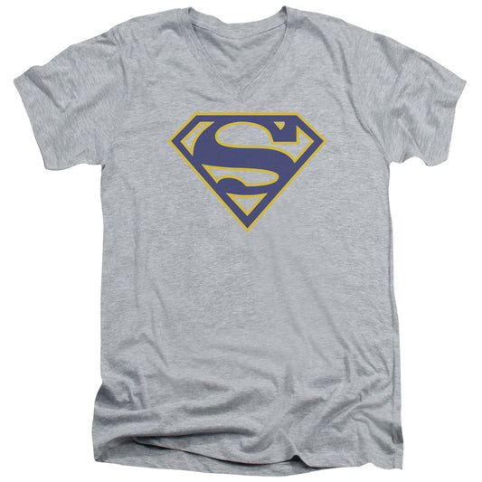 Superman Maize & Blue Shield S S Adult V Neck Athletic Heather