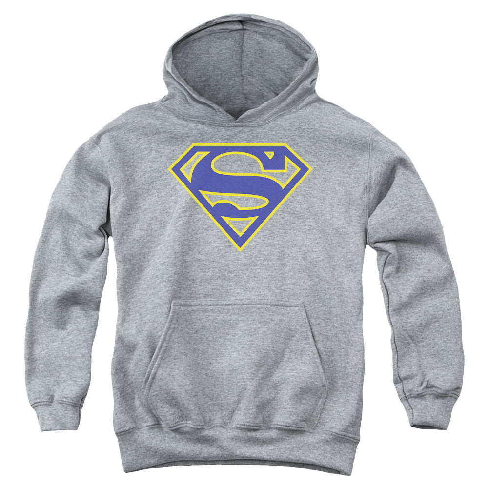 Superman Maize & Blue Shield Kids Youth Hoodie Athletic Heather