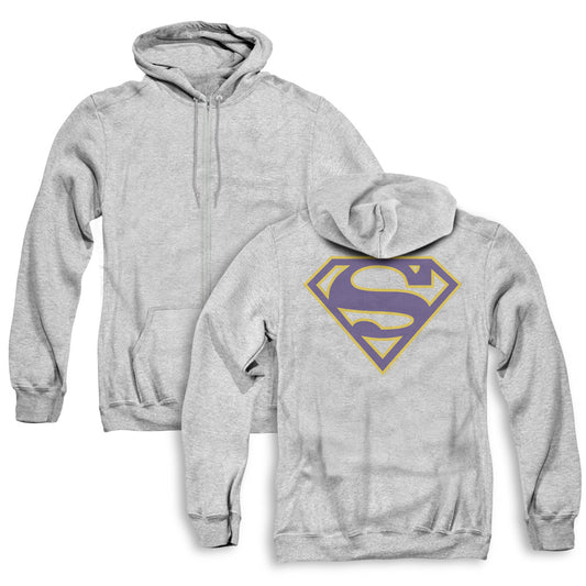 Superman Maize & Blue Shield Back Print Zipper Mens Hoodie Athletic Heather