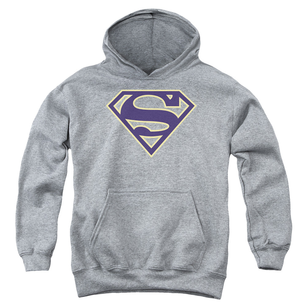 Superman Navy & Gold Shield Kids Youth Hoodie Athletic Heather