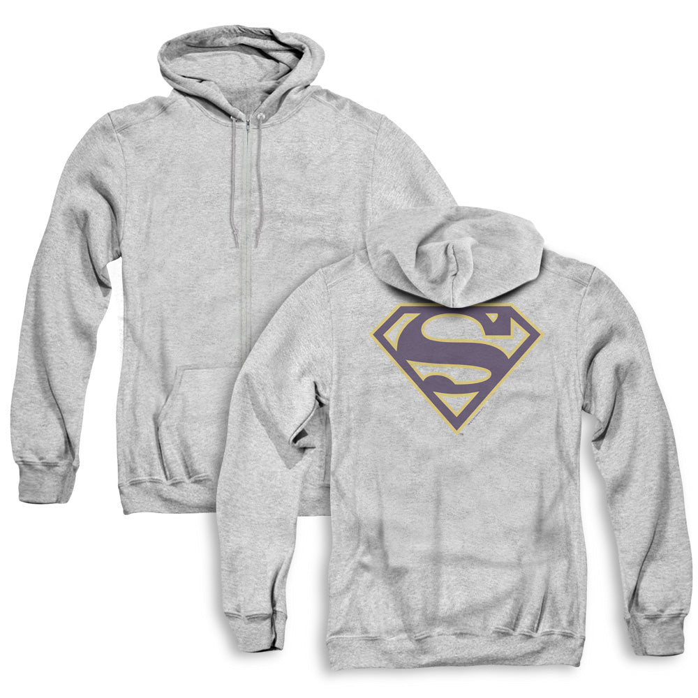 Superman Navy & Gold Shield Back Print Zipper Mens Hoodie Athletic Heather