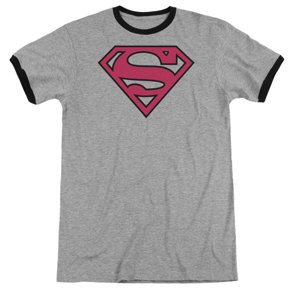 Superman Red & Black Shield Heather Ringer Mens T Shirt Heather Black