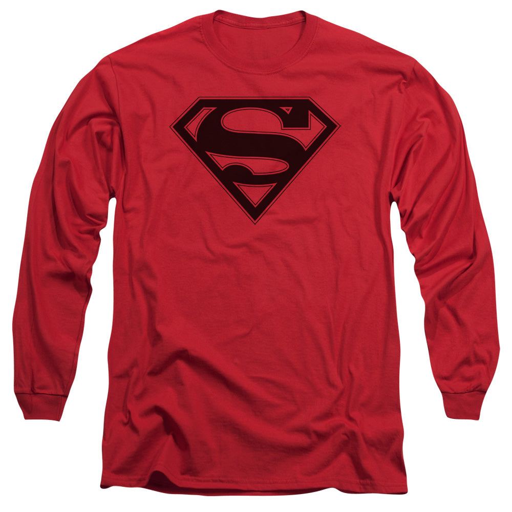 Superman Red & Black Shield Mens Long Sleeve Shirt Red