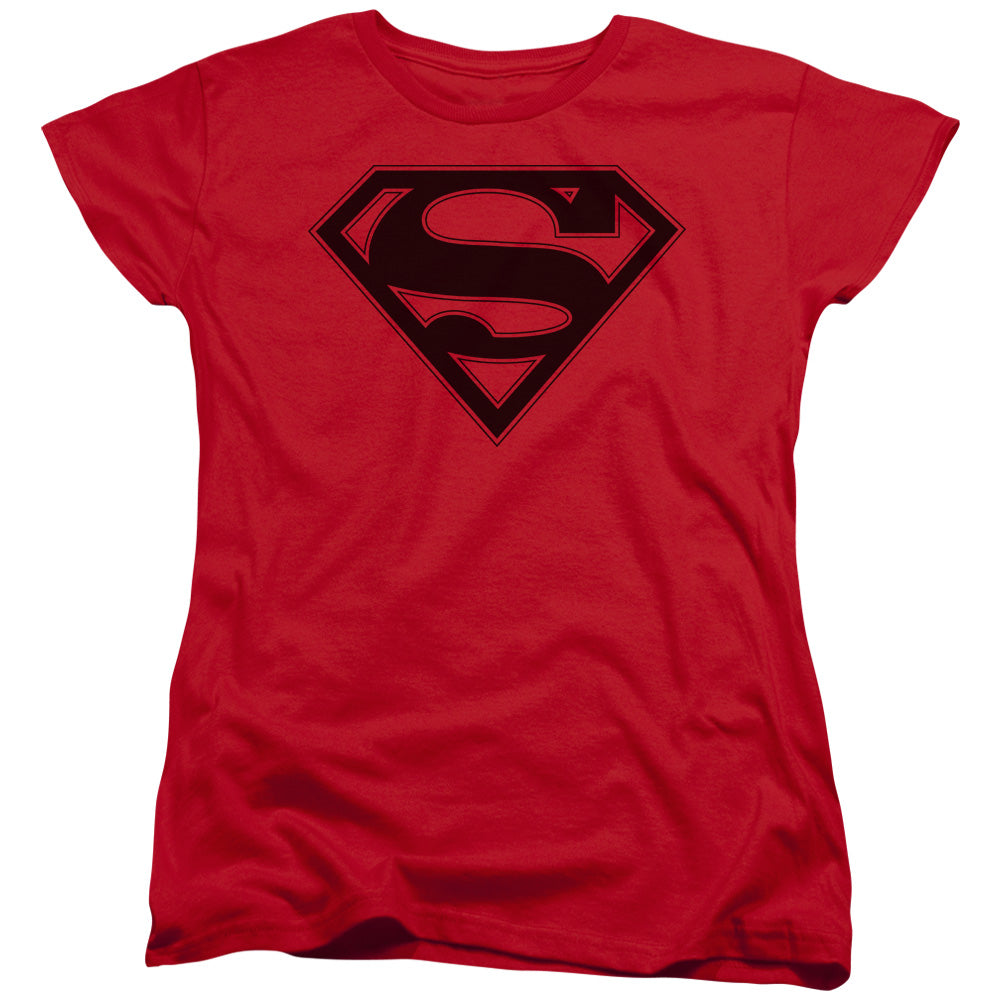 Superman Red & Black Shield Womens T Shirt Red