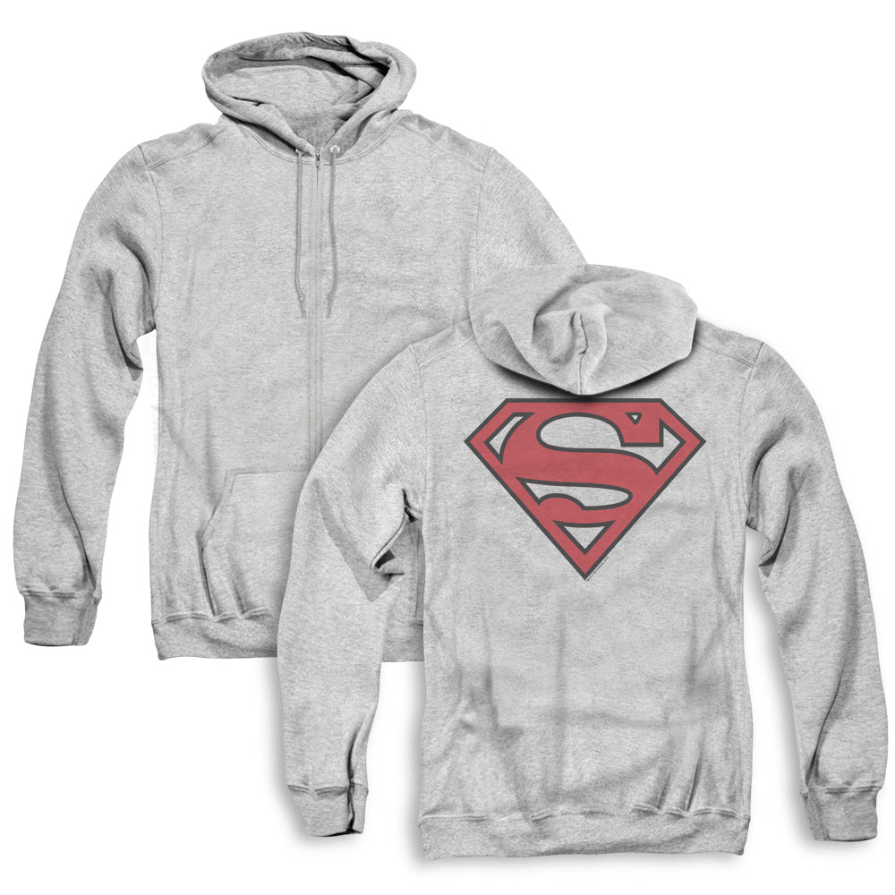 Superman Red & Black Shield Back Print Zipper Mens Hoodie Athletic Heather